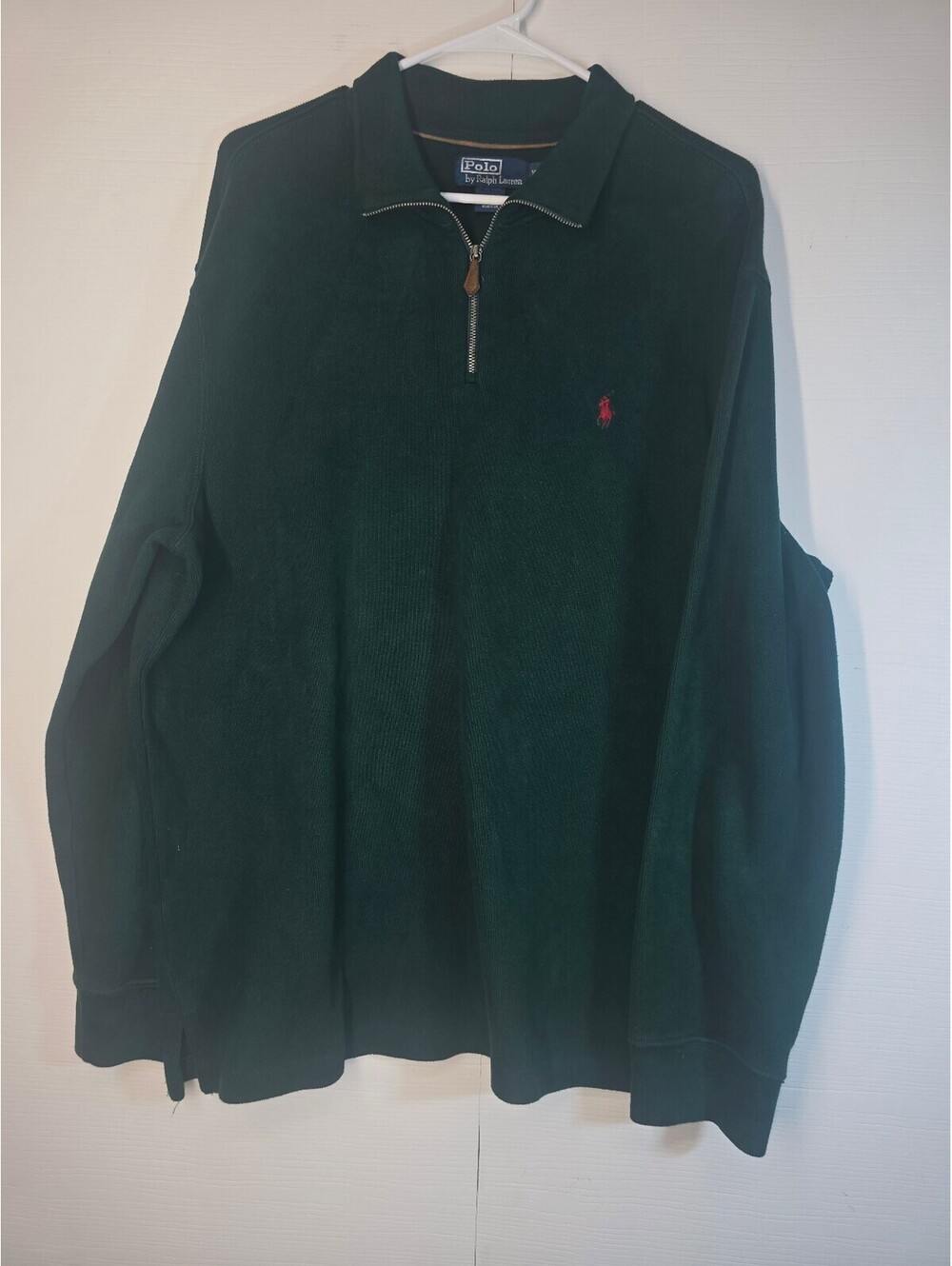 Polo Ralph Lauren Mens XL Dark Forest Green 1/4 Zip Pullover Sweater Red Pony